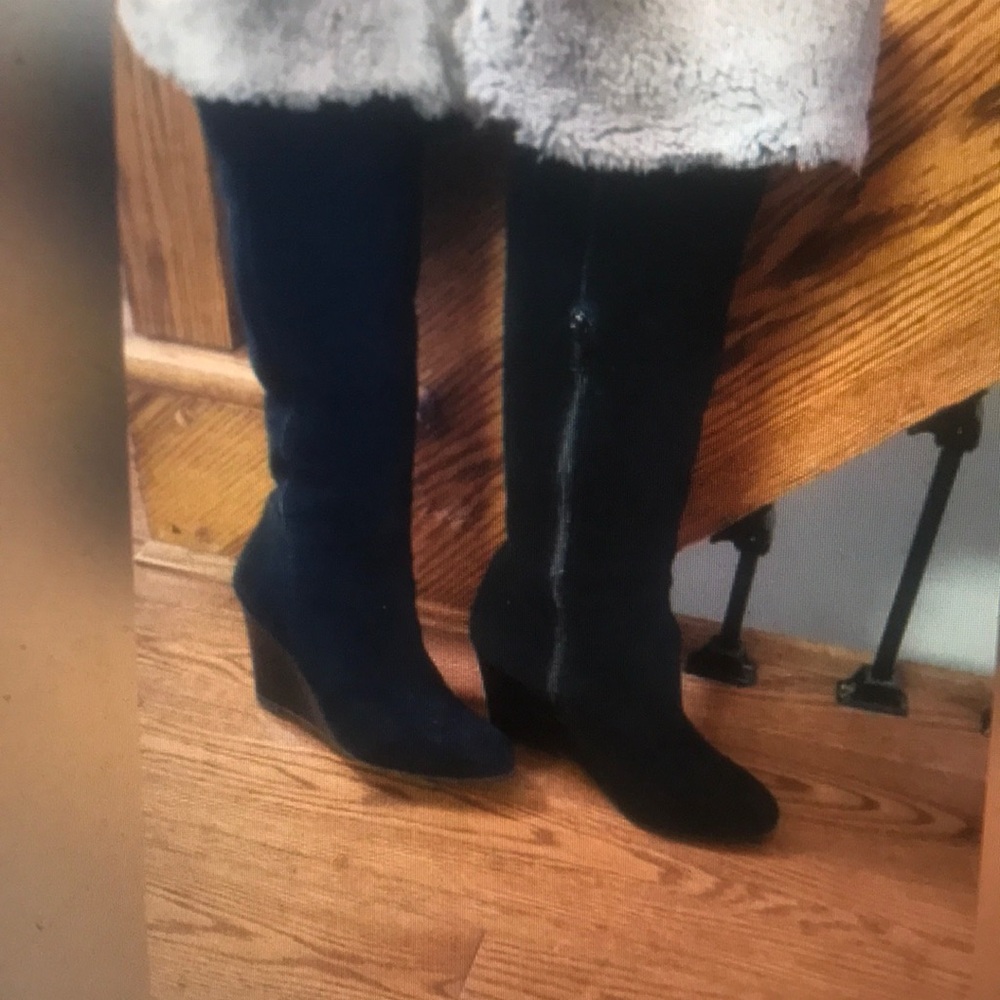Elegant Black Wedge Knee-High Boots